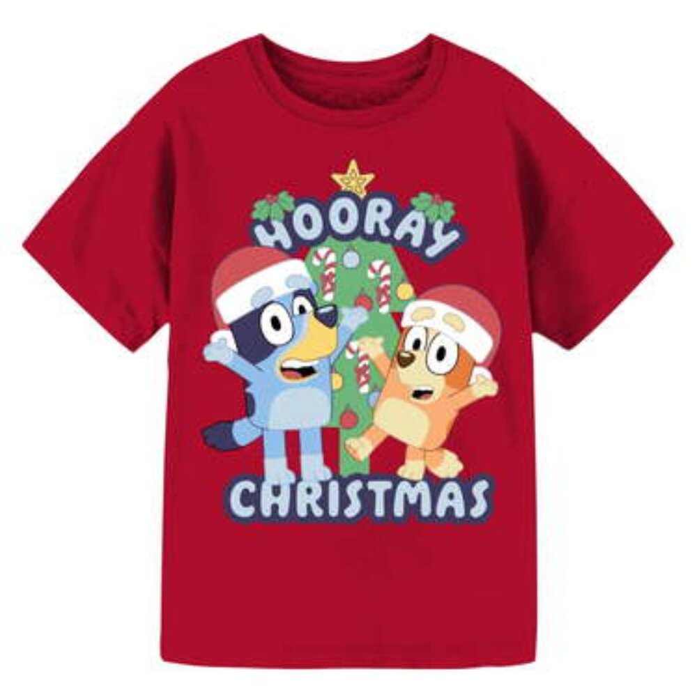 Girls Bluey Hooray Christmas Crew T-Shirt, Sizes 4-16 - NWT